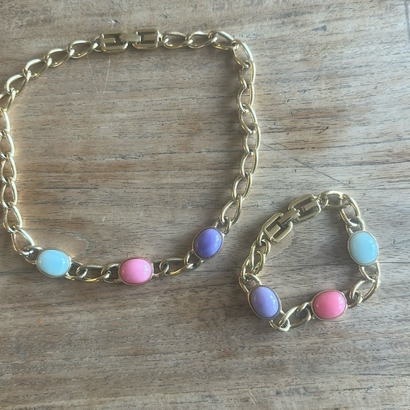 1960s Vintage Givenchy Gold Choker & Bracelet Set – Rare Pastel - Picture 2 of 12